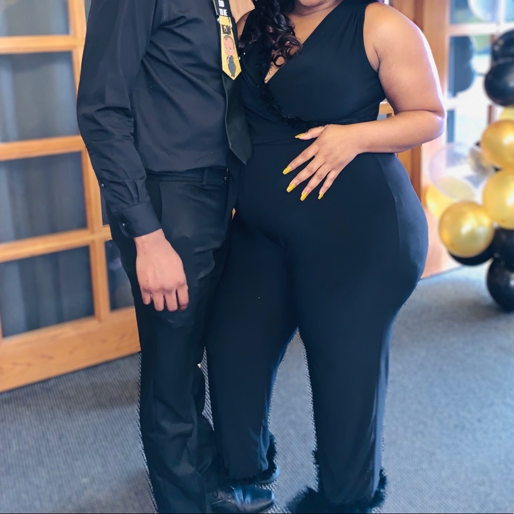 Black jumpsuit with custom fur added!